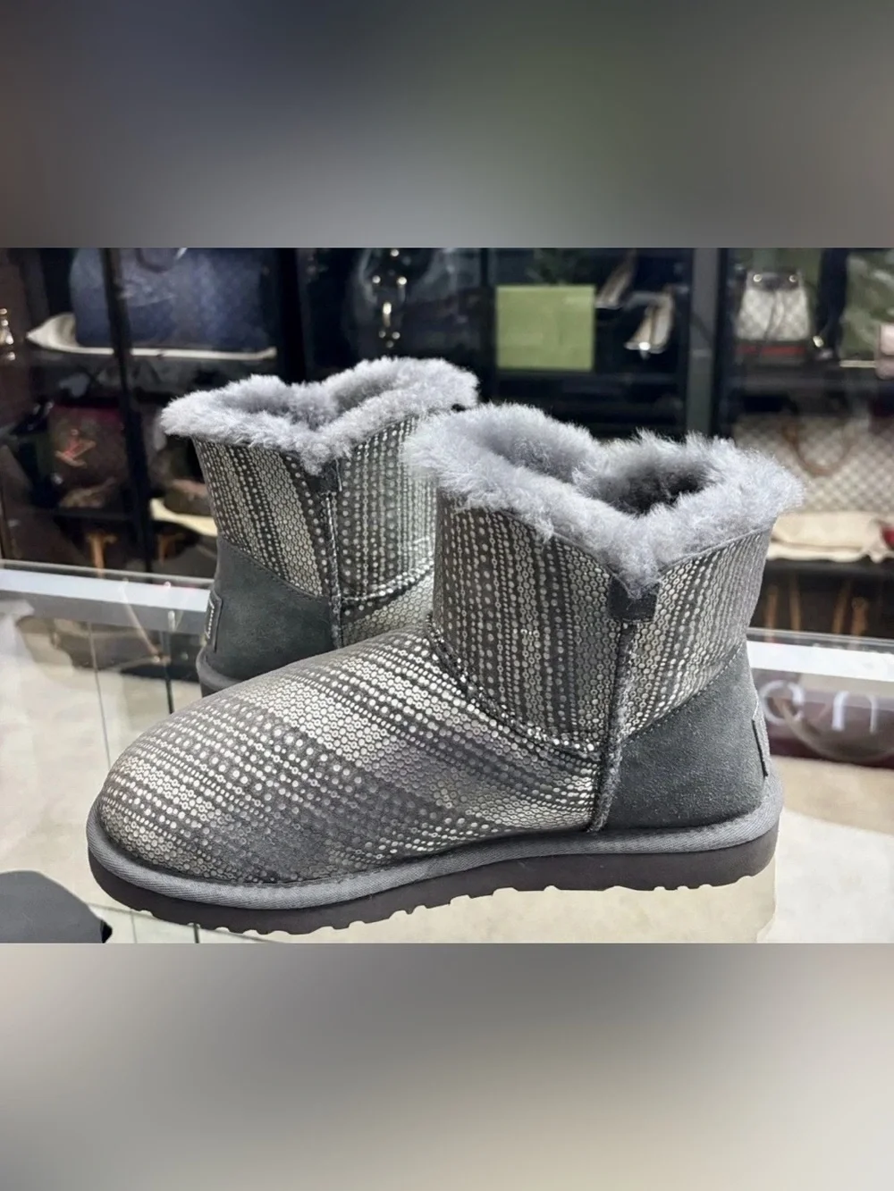 UGG Women’s  Bailey Button Bling Taupe Grey Boots. Size 11.